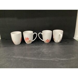 Oneida Amore Coffee Cups Mugs White Porcelain Pink Floral Watercolor Set of 4